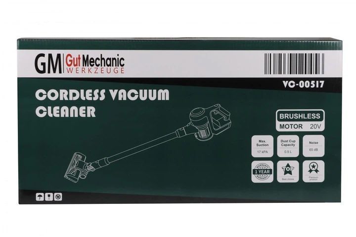 Пилосос ручний акумуляторний безщітковий Gut Mechanic 20v 17kpa 0.5л. Hepa фільтр + комплект насадок (без акб та заряд. Пристрою) vc00517 VC-00517 фото