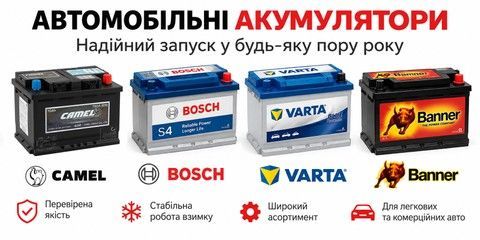 Автомобільні акумулятори Camel, Bosch, Varta та Banner